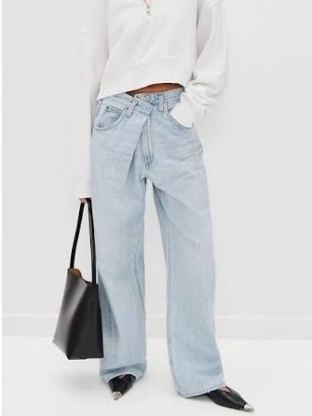 NEW $278 AGOLDE VANA FOLD WIDE LEG DENIM JEANS IN LT. BLUE SIZE 28